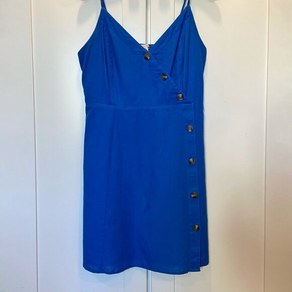 American Eagle AE | Cobalt Blue Asymmetric Button Front Dress - Picture 3 of 7